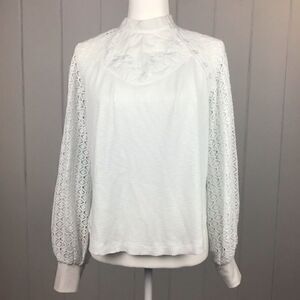 Free People White Thermal Lace Sleeve Top S‎